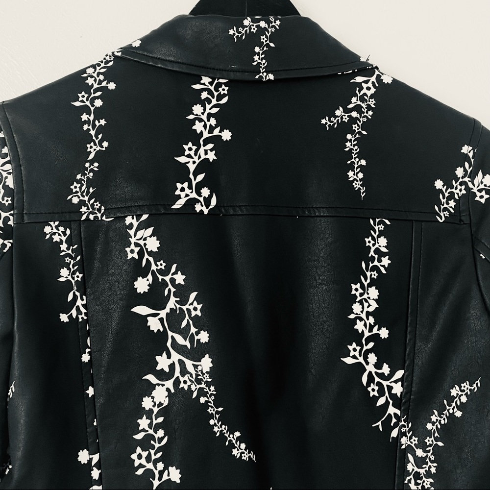 Alfani Floral Faux Leather Women Jacket Navy Blue and White Sz XS - Picture 8 of 14